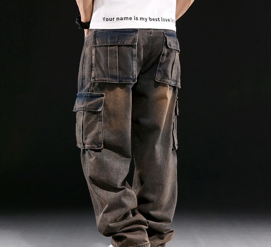 Men's Clothing pocket workwear jeans for men wide leg loose plus size fat guy cross lens_viptrois.com