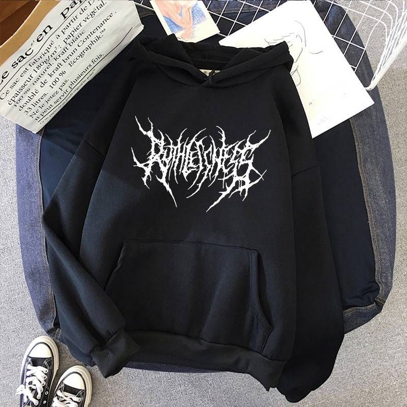 Gothic Letter Print Hooded Sweatshirt, Oversized Streetwear Pullover, Punk-Inspired Unisex Top With Side Pockets (Black/White/Pink/Purple, XS-3XL)_viptrois.com