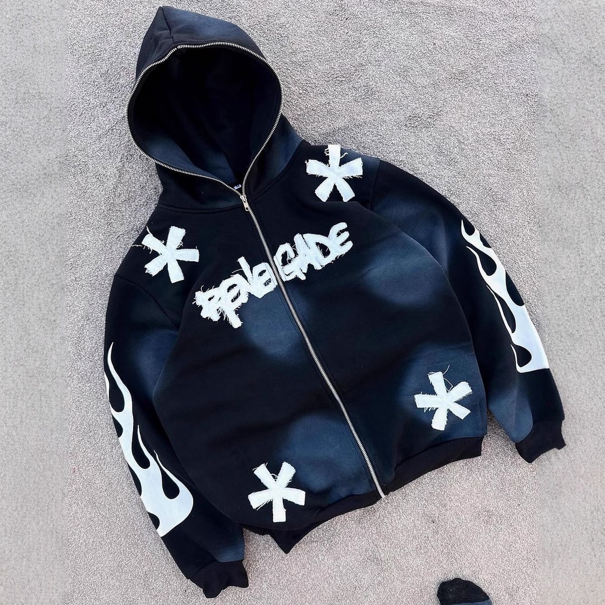 Men's Clothing Personality Letter Printing Unisex Streetwear Zip-Up Hoodie With Embroidered Patch & Bold Letter Print – Oversized Fit For Men & Women_viptrois.com