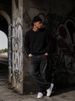 Men's Retro Black Cable Knit Sweater, American Street Style Loose Knit Pullover_viptrois.com