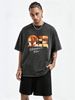 230g Washed Men Crew Neck Tee Cartoon Dog Alphabet Print Short Sleeve Casual Streetwear Summer Top_viptrois.com