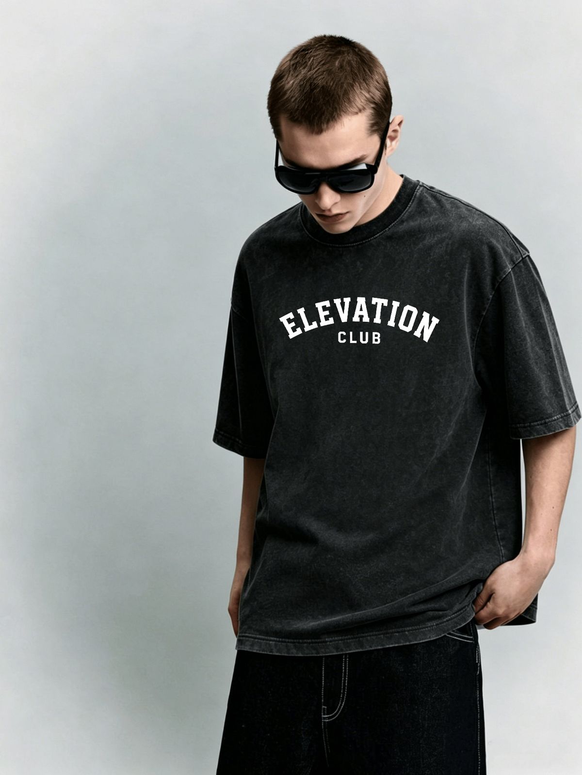 Vintage Washed Double-Sided Print Shield Deer Head Arch Letter Slogan Heavyweight 230g Cotton Men's Outdoor Street Tee_viptrois.com