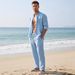 Men's Summer Fashion Linen Casual Suit Long Sleeved Shirt And Trousers European Size Vacation Beach Wear Versatile_viptrois.com