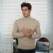 Men's Slim Fit High Neck Solid Color Sweater - Stretch Knit Pullover For Winter & Fall (Black/White/Beige)_viptrois.com