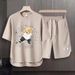 Men's Clothing 2024 Waffle Casual Summer Suit Men's Loose Teen Short sleeved T shirt Shorts Handsome Two piece Suit_viptrois.com