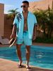 Men's Clothing Hawaiian Seaside Holiday Style Quick Drying Breathable And Comfortable Cuban Collar Single Breasted Drawstring Shorts MB5 MA1_viptrois.com
