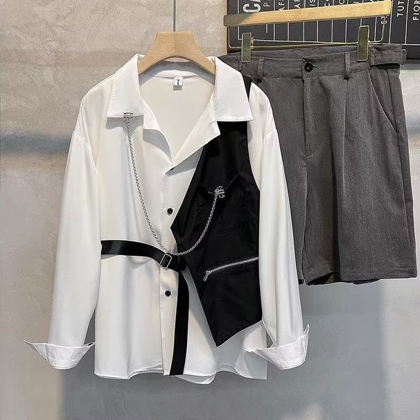High Blazer Men Trendy Brand Street Fashion Personality Layered Outerwear Shirt Vest Two-Piece Set_viptrois.com