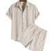 Men's Clothing Men's Casual Loose Multicolor Beach Wear Corduroy Short Sleeve Suit Two Piece Set_viptrois.com