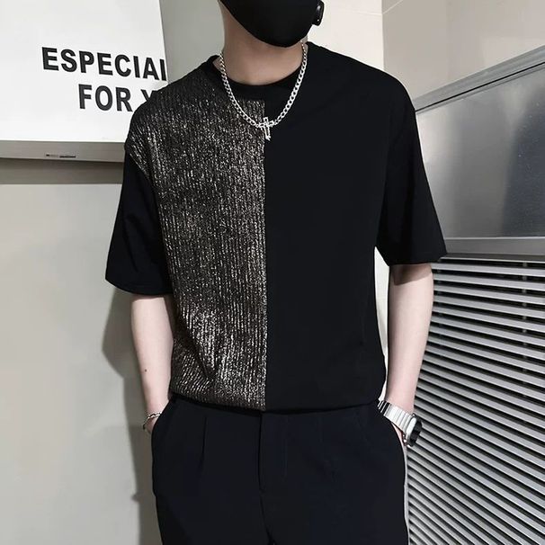 Summer Short-sleeved T-shirt Men's Trendy Brand, Cool And Stylish, Color-blocking Half-sleeved Shirt Men's 2025 New Summer Style Half-sleeved Shirt_viptrois.com