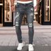 Men's Slim Fit Ripped Jeans – Straight Leg Stretch Denim With Vintage Wash & Multi-Pocket Design (6 Colors, 6 Sizes)_viptrois.com