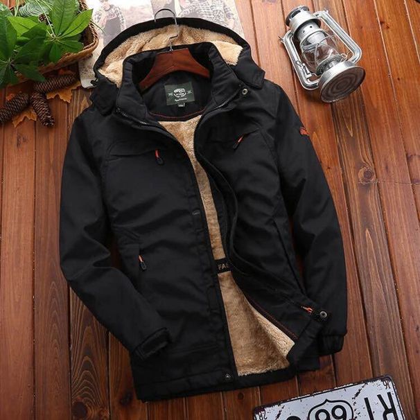Men's Fleece-Lined Hooded Jacket With Stand Collar – Winter-Ready Water-Resistant Outerwear For Hiking & Urban Exploration_viptrois.com