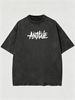 Summer Washed Cotton T-Shirt, Men's Antititude Graffiti Print, Luxury Casual Style, Oversized Tee_viptrois.com