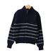 Mother & Kids Boys' Striped Lambswool Cardigan Sweater - Soft & Warm Knit Pullover For Big Kids (8+ Years), Long Sleeve, Stand Collar, Winter_viptrois.com