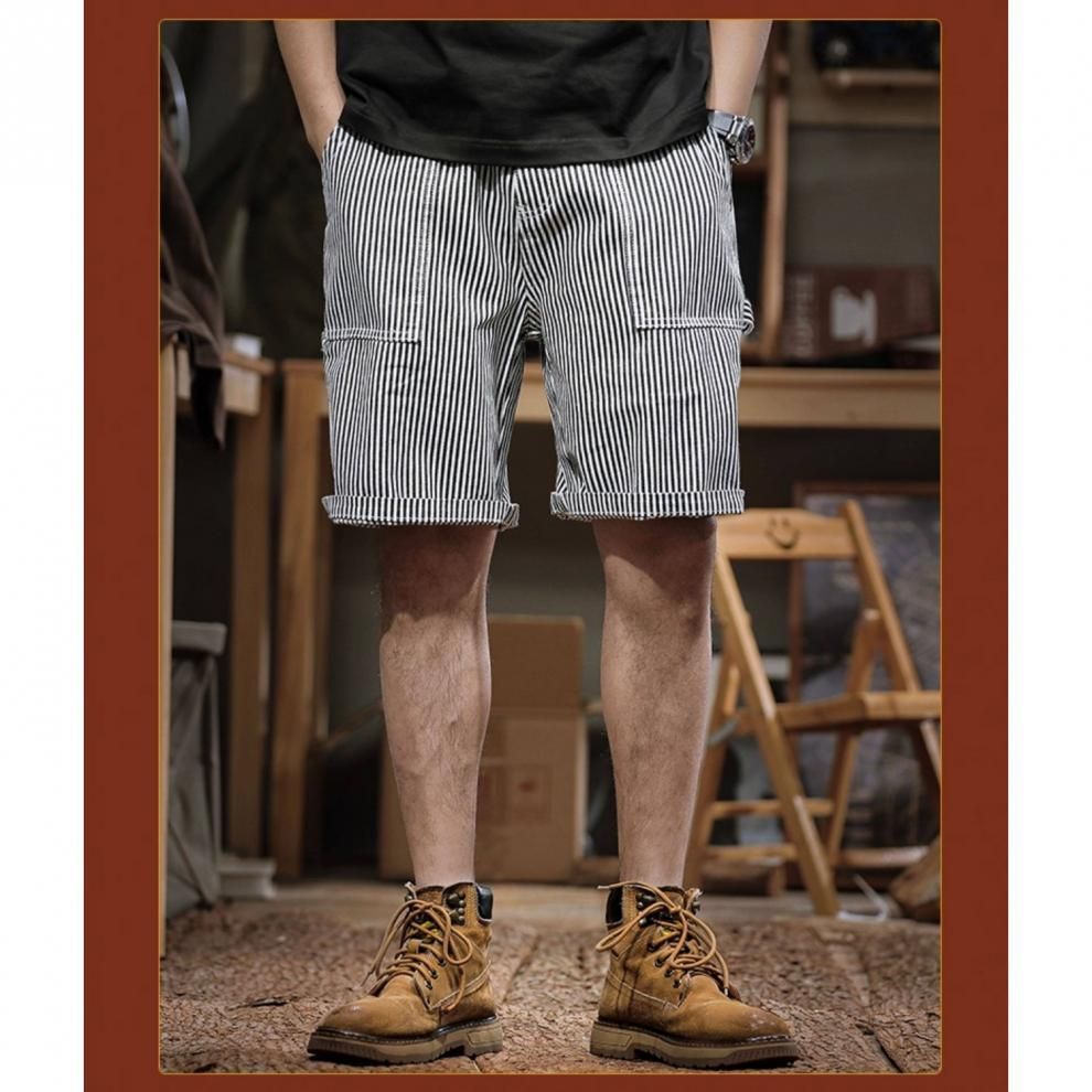 Men's Clothing Summer Striped Plus Size Sports Cargo Shorts Men's Style Casual Five Point Pants Trendy Denim_viptrois.com