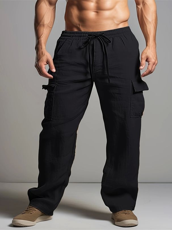 Classic Vintage Straight Linen Pants Men Casual Solid Color Loose Long Pant Spring New 2025 Daily Comfort Trousers For Mens Pant_viptrois.com