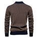 Men’s Slim-Fit Striped Sweater – Half High Collar Pullover, Lightweight Knit Top For Autumn & Winter (Brown Yellow/Khaki/Gray-Green_viptrois.com