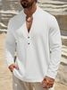 Monochrome Man- Summer European And American Cross-Border Casual Loose Trendy Stand Collar Linen Short Sleeve Solid Color Shirt Plus_viptrois.com