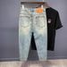 Men's Clothing New Light Colored Retro High End Ripped Jeans Men's Loose Tapered Slim Fitting Elastic Harem Nine Point Pants_viptrois.com