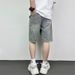 American Style Men's Denim Shorts Summer Thin Loose Straight Leg Distressed Jacquard Trendy Casual Pants_viptrois.com