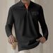"Men's Plaid Long Sleeve Polo Shirt - Breathable Button-Down Pocket Design For Casual & Business Wear - White/Black/Grey/Orange/Navy"_viptrois.com