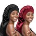 solid color satin ladies long tube nightcap wide brim elastic hair care shower cap_viptrois.com
