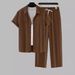 Men's Clothing Men's Striped Short-Sleeved Shirt Button Down Lapel Drawstring Trousers Suit For Formal & Casual_viptrois.com