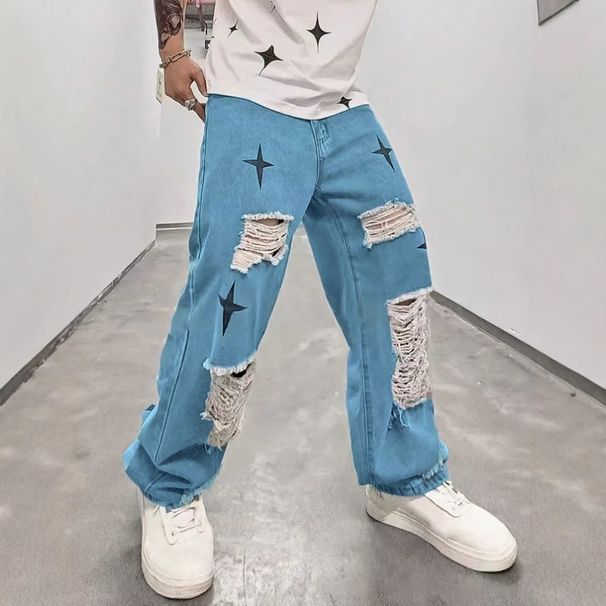Men's Clothing Foreign Trade New Cross Border Men's Double Line Jeans Casual Straight European And American Straight Denim Trousers Men_viptrois.com