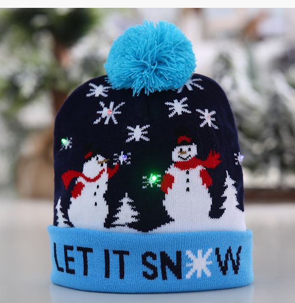 Christmas decorations cuffed knitting hat with ball LED light hat Adult children's hat_viptrois.com