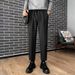 Men's Thick Wool Casual Trousers Straight Leg Brushed Autumn Winter Cropped Drawstring Wrinkle Free Drape Feel_viptrois.com