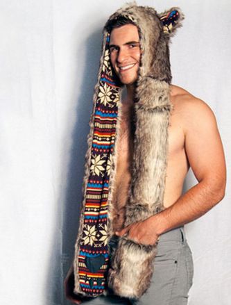 Fur hat cartoon furry hat scarf gloves one three-piece cute plush hat_viptrois.com