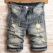 Men's Clothing Men's Trendy Distressed Patchwork Frayed Tassel Denim Shorts Slim Fit Stretchy Five Point Retro Versatile Riding Breeches_viptrois.com