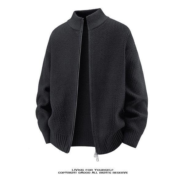 Men's Wavy Knit Cardigan Sweater - Oversized Batwing Loose Fit Long Sleeve Semi-Turtleneck Pullover For Autumn & Winter_viptrois.com
