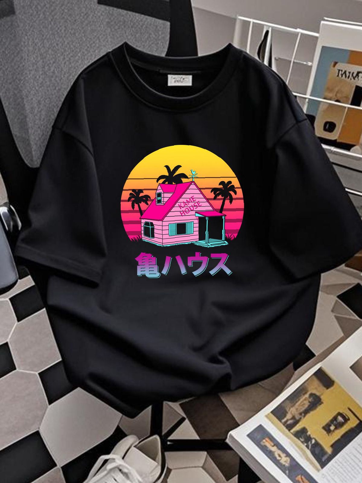 Kame House Sennin Funny Logo Men's Black T Shirt Size S To 5XL Comfortable Stretched Graphic Casual Breathable Unisex Summer Fashion Stylish_viptrois.com