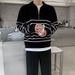 Pure Black And White Striped For Men Korean Version Turn-down Collar Knitted Sweater Niche High-end Couple Sweatshirt Casual_viptrois.com