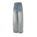 Men's Style Washed Embroidered Whiskered Jeans New Style Dancing Striped Patchwork Wide Leg Straight Trousers_viptrois.com