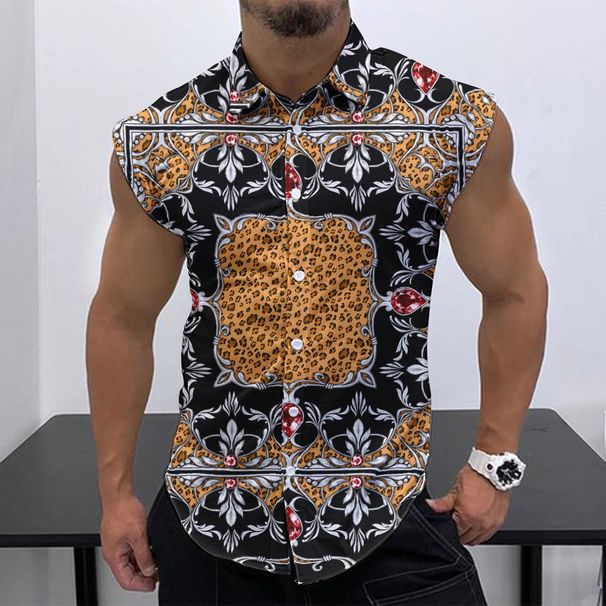Men's Casual Sleeveless Shirt Fashion Print Breathable Loose Vest Top_viptrois.com