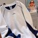 New Splicing Navy Blue Crew Neck Sweater Men's Autumn And Winter New American Heavy Long-sleeved Men's Hoodless Top_viptrois.com