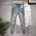 Men's Clothing Fashion Pants Ripped Trousers Jeans Elastic Slim Fit Nine Point Pants_viptrois.com