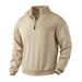 Men's Jacquard Pullover Sweatshirt Stand Up Collar Zip Up Jacket Loose Fitting Heavyweight Long Sleeved T-Shirt - Black/Gray Polyester_viptrois.com