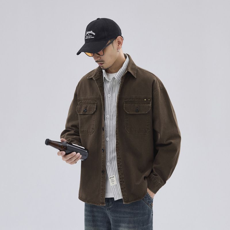 Shanggu Spring New Workwear Shirt Jacket, Loose Casual Denim Shirt, Men's_viptrois.com