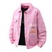 Men's Clothing Ripped Printed Denim Jacket Men's 2025 Autumn New Pink Shirt Top Trendy Letter Lapel Men's Jacket_viptrois.com