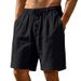 Men's Clothing Men's Summer Linen Casual Shorts Style Breathable Simple Solid Color Loose Waistband Drawstring Five Point Pants_viptrois.com