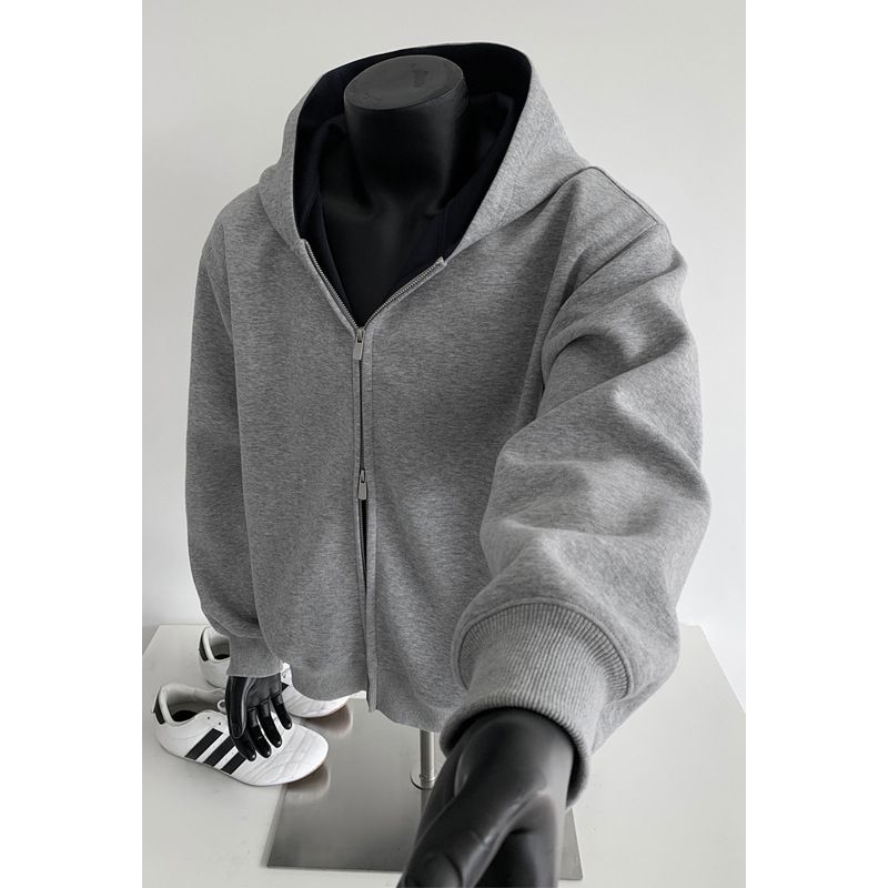 430G Heavyweight Patchwork Cardigan Hooded Sweatshirt Men's American Style Trendy Boxy Short Oversized Top Casual Jacket_viptrois.com