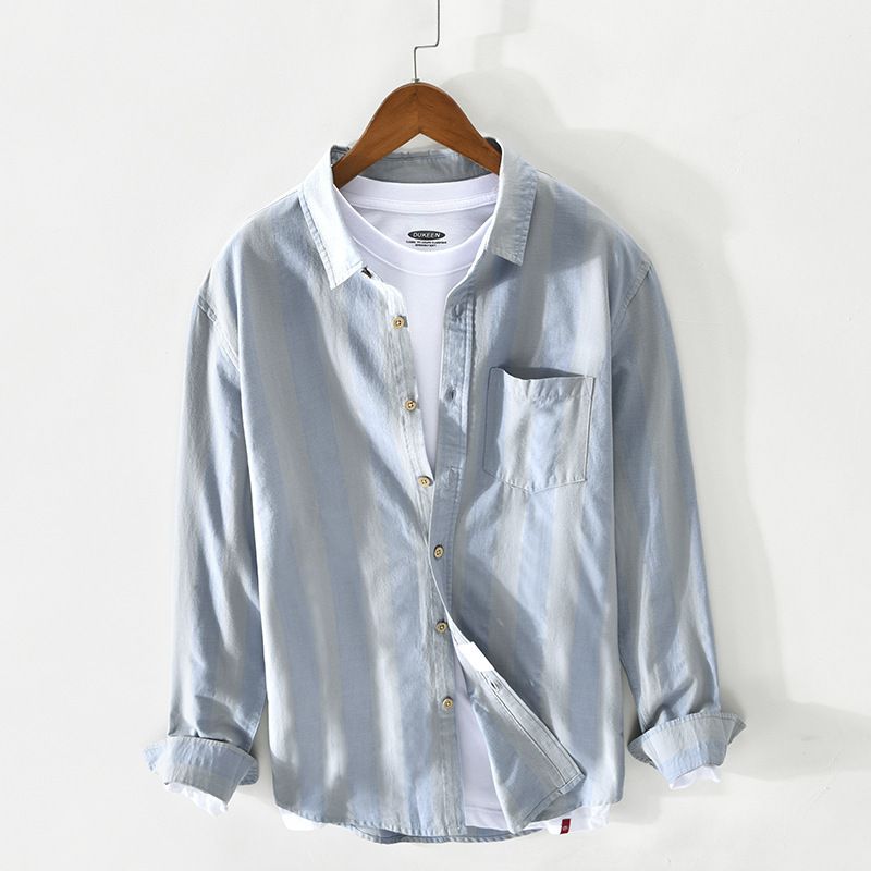 Spring And Summer New Men's Casual Striped Cotton Shirt Jacket_viptrois.com