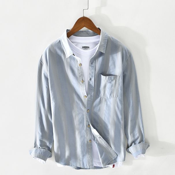 Spring And Summer New Men's Casual Striped Cotton Shirt Jacket_viptrois.com