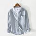Spring And Summer New Men's Casual Striped Cotton Shirt Jacket_viptrois.com
