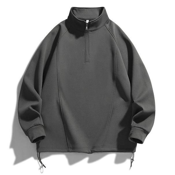 Men's Oversized High-Neck Half-Zip Sweatshirt – Casual Pullover With Ribbed Cuffs (M-8XL)_viptrois.com