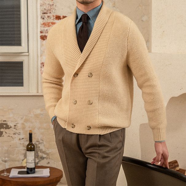 New Casual Loose Men's Green Fruit Collar Knitted Sweater Autumn Winter Cardigan Jacket Trendy_viptrois.com