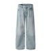 Men's Clothing Retro Basic Washed Blue Scimitar Jeans Men And Women New Loose Straight Commuter Pants_viptrois.com