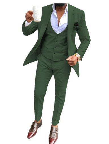 Men's Three-piece Casual Business Suit For Men With Flat Lapel Collar_viptrois.com